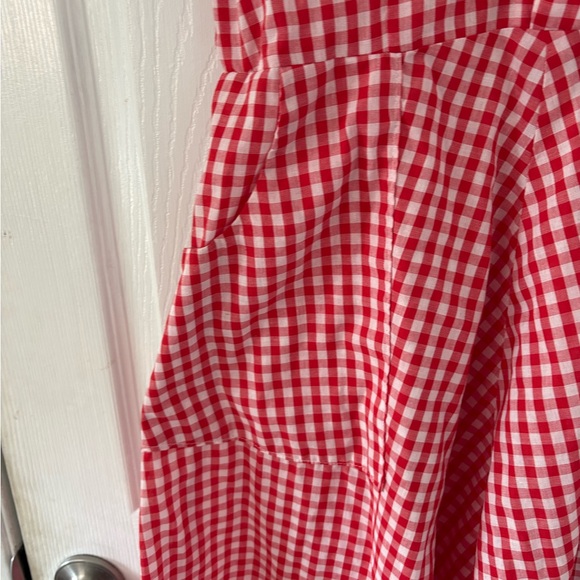 Handmade Red Gingham fit and flare Dress Pockets Vintage Style - Picture 8 of 9